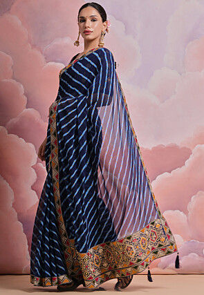 Leheriya Printed Georgette Saree in Nave Blue