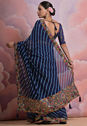 Leheriya Printed Georgette Saree in Nave Blue