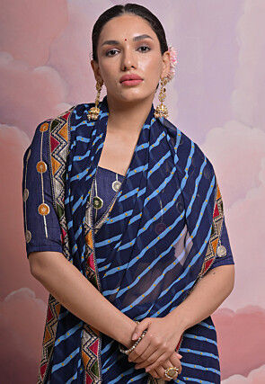 Leheriya Printed Georgette Saree in Nave Blue