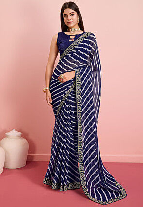 Leheriya Printed Georgette Saree in Navy Blue