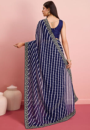 Leheriya Printed Georgette Saree in Navy Blue