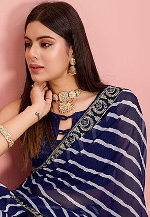 Leheriya Printed Georgette Saree in Navy Blue