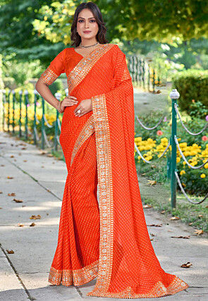 Leheriya Printed Georgette Saree in Orange