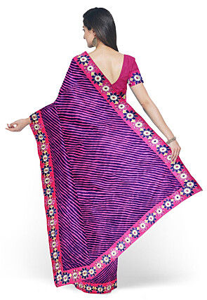 Leheriya Printed Georgette Saree in Pink and Purple