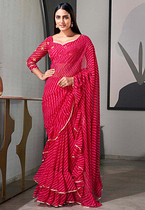 Leheriya Printed Georgette Saree in Pink