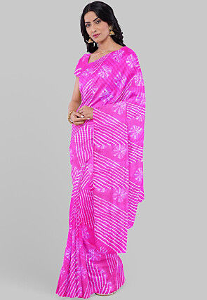 Leheriya Printed Georgette Saree in Pink