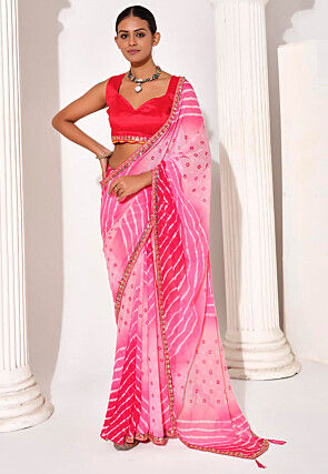 Leheriya Printed Georgette Saree in Pink