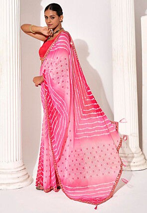 Leheriya Printed Georgette Saree in Pink