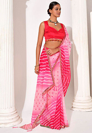 Leheriya Printed Georgette Saree in Pink