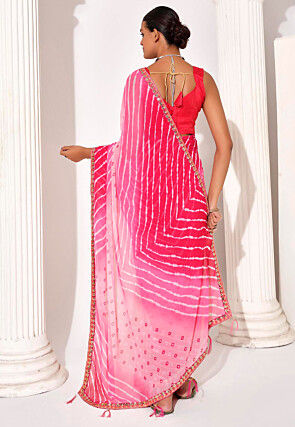Leheriya Printed Georgette Saree in Pink