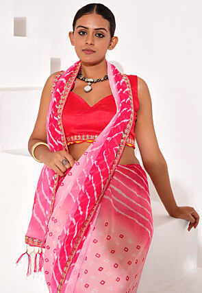 Leheriya Printed Georgette Saree in Pink