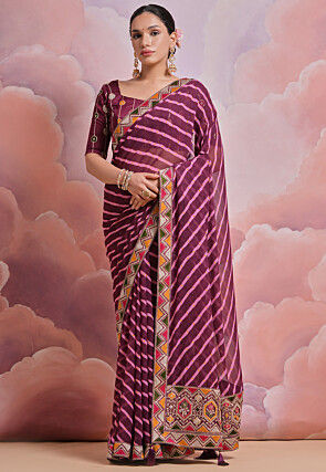 Leheriya Printed Georgette Saree in Purple