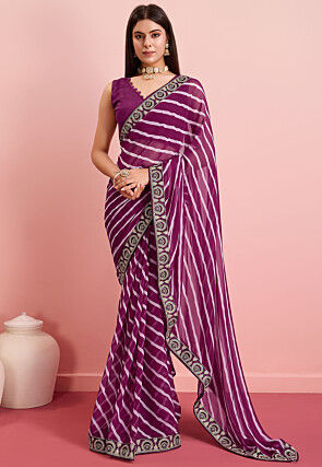 Leheriya Printed Georgette Saree in Purple