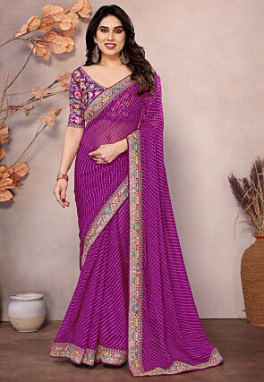 Leheriya Printed Georgette Saree in Purple