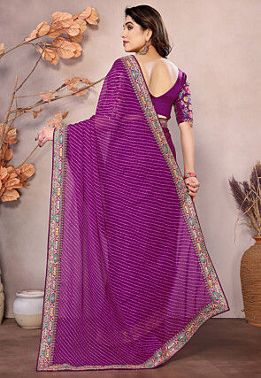 Leheriya Printed Georgette Saree in Purple