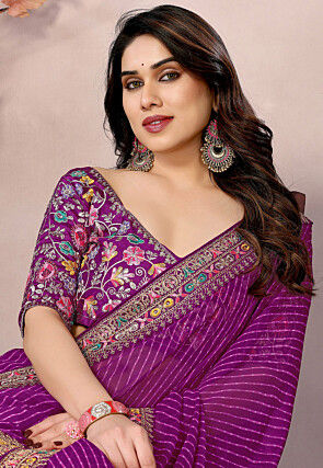 Leheriya Printed Georgette Saree in Purple