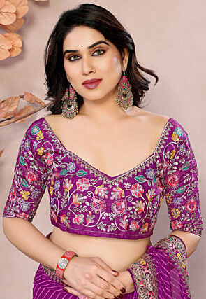 Leheriya Printed Georgette Saree in Purple