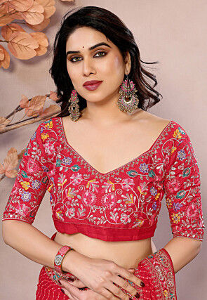 Leheriya Printed Georgette Saree in Red