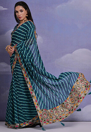 Leheriya Printed Georgette Saree in Teal Blue