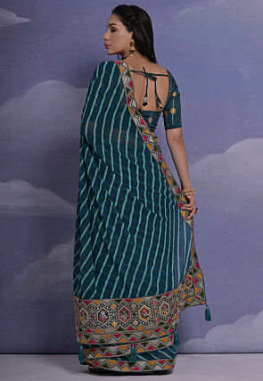Leheriya Printed Georgette Saree in Teal Blue
