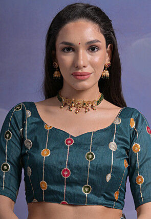 Leheriya Printed Georgette Saree in Teal Blue