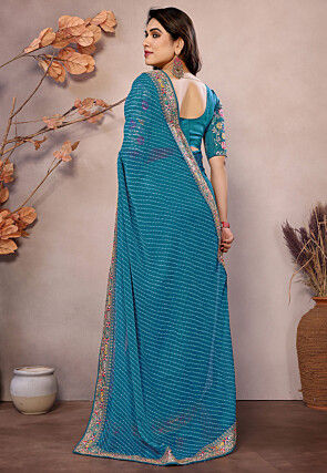Leheriya Printed Georgette Saree in Teal Blue