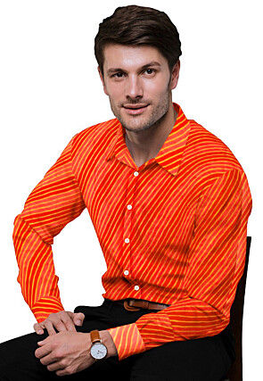 Leheriya Printed Georgette Shirt in Shaded Peach