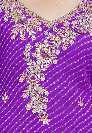 Leheriya Printed Georgette Straight Kurta in Purple