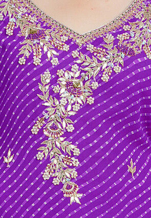 Leheriya Printed Georgette Straight Kurta Set in Purple
