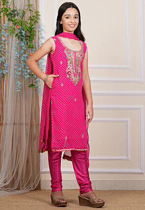Leheriya Printed Georgette Straight Suit in Pink