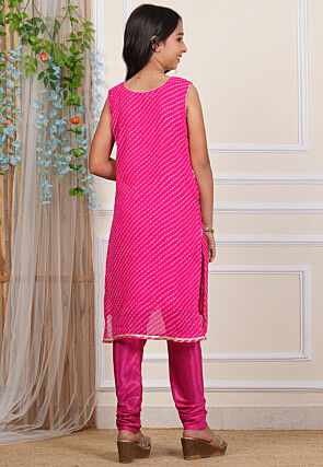 Leheriya Printed Georgette Straight Suit in Pink