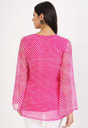 Leheriya Printed Georgette Top in Fuchsia