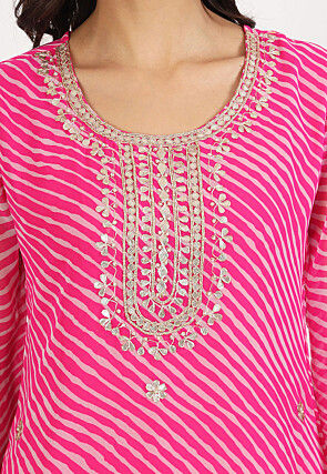 Leheriya Printed Georgette Top in Fuchsia