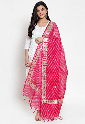 Leheriya Printed Kota Doriya Dupatta in Fuchsia