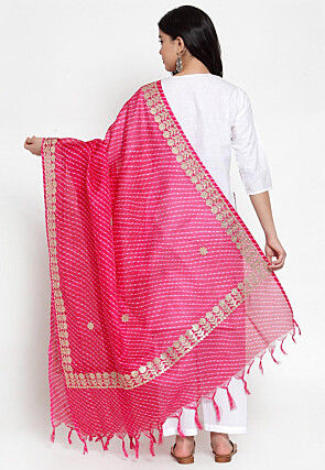 Leheriya Printed Kota Doriya Dupatta in Fuchsia