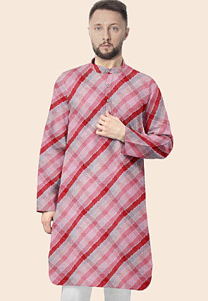 Leheriya Printed Kota Silk Kurta in Multicolor