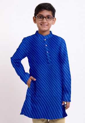 Leheriya Printed Kota Silk Kurta in Royal Blue