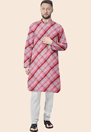 Leheriya Printed Kota Silk Kurta Set in Multicolor