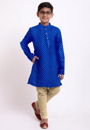 Leheriya Printed Kota Silk Kurta Set in Royal Blue