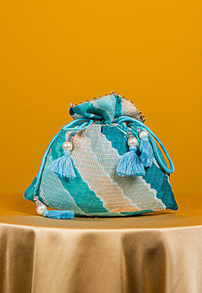 Leheriya Printed Kota Silk Potli Bag in Light Blue
