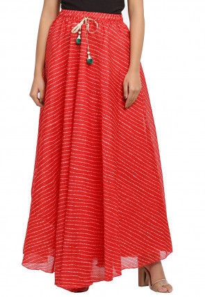 Leheriya Printed Kota Silk Skirt in Red