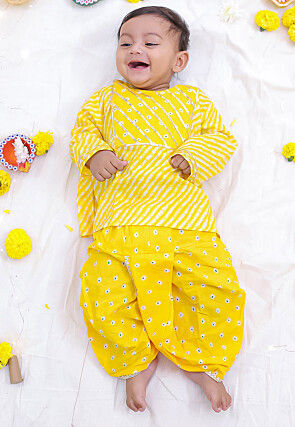 Leheriya Printed Pure Cotton Kurta Set in Yellow