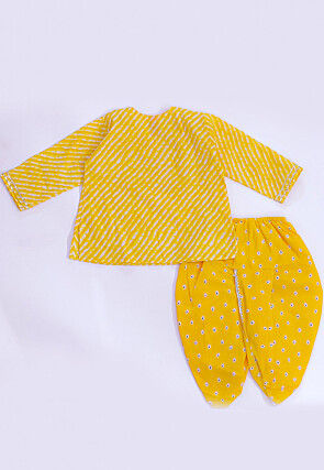 Leheriya Printed Pure Cotton Kurta Set in Yellow