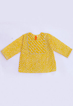 Leheriya Printed Pure Cotton Kurta Set in Yellow