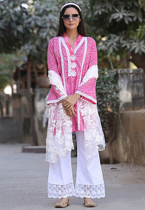 Leheriya Printed Pure Cotton Pakistani Suit in Pink