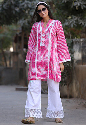 Leheriya Printed Pure Cotton Pakistani Suit in Pink
