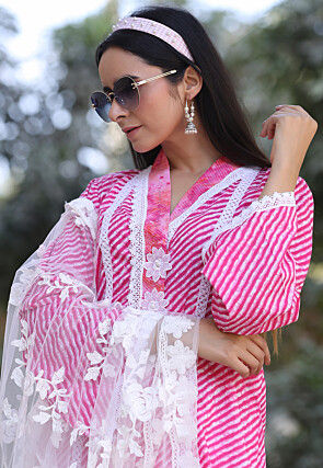 Leheriya Printed Pure Cotton Pakistani Suit in Pink