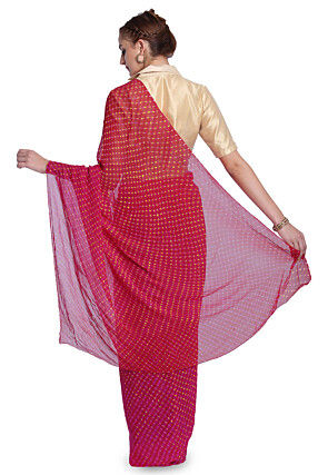 Leheriya Printed Pure Georgette Saree in Fuchsia