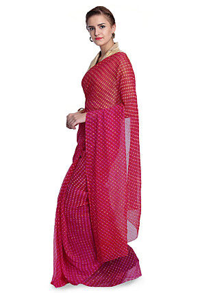 Leheriya Printed Pure Georgette Saree in Fuchsia