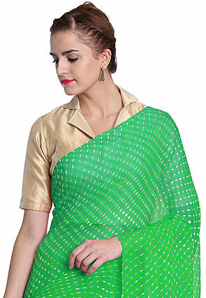 Leheriya Printed Pure Georgette Saree in Green